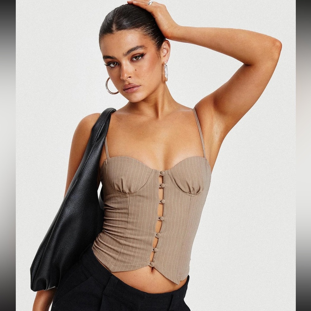 Princess Polly Archette Corset Vest Biege Stripe